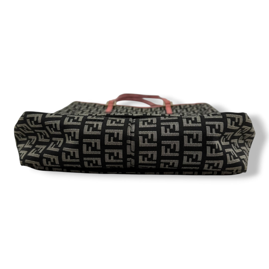 Fendi Zucchino Beige/Pink Monogram Tote Handbag W/ Clutch Bag