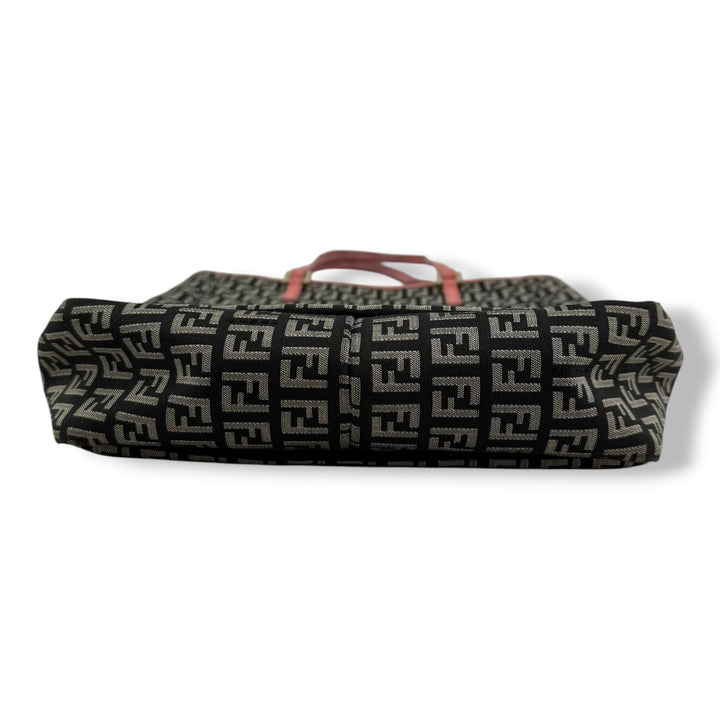 Fendi Zucchino Beige/Pink Monogram Tote Handbag W/ Clutch Bag