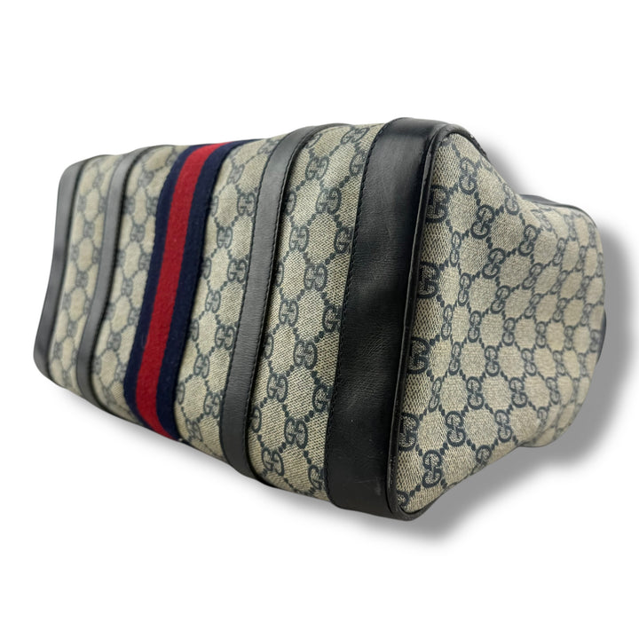 Gucci Navy /  Beige GG Monogram Boston Canvas Bag
