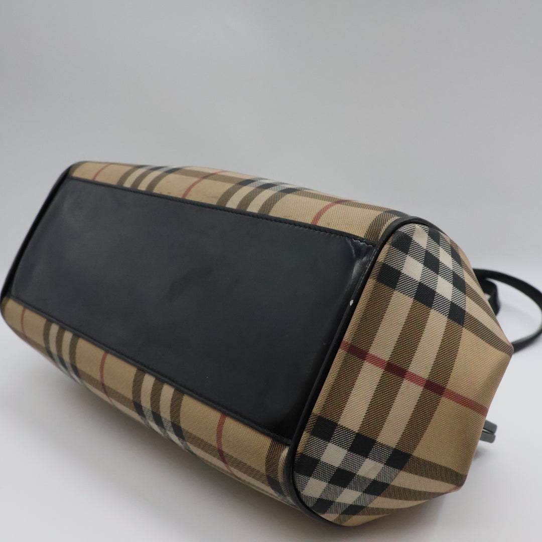 Burberry Nova Vintage Check Beige Bowling Tote Handbag