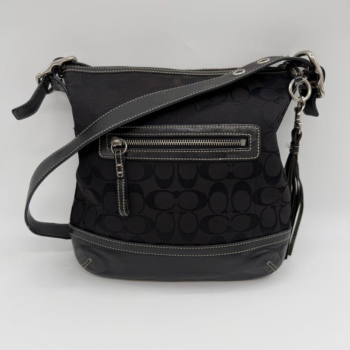 Coach Signature Black Canvas Hobo Crossbody Handbag