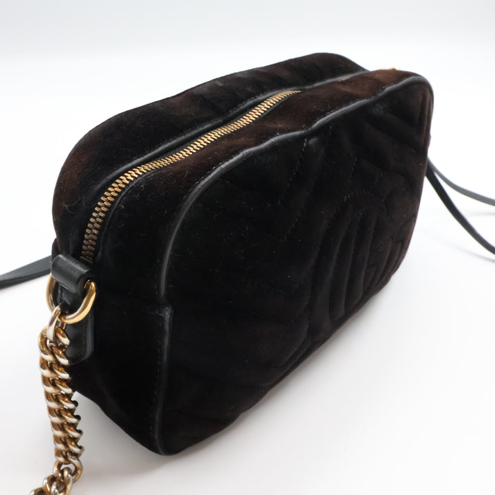 Gucci GG Marmont Black Velvet Small Camera Handbag