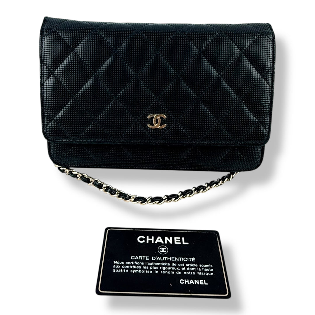 Chanel Black Perforated Lambskin Wallet On Chain Handbag