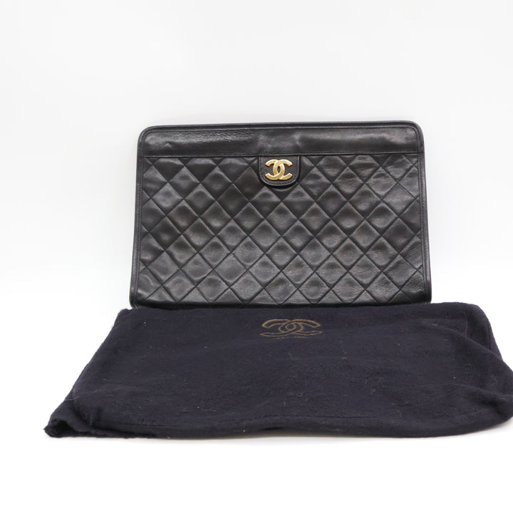 Chanel CC Black Quilted Lambskin Vintage Clutch Bag