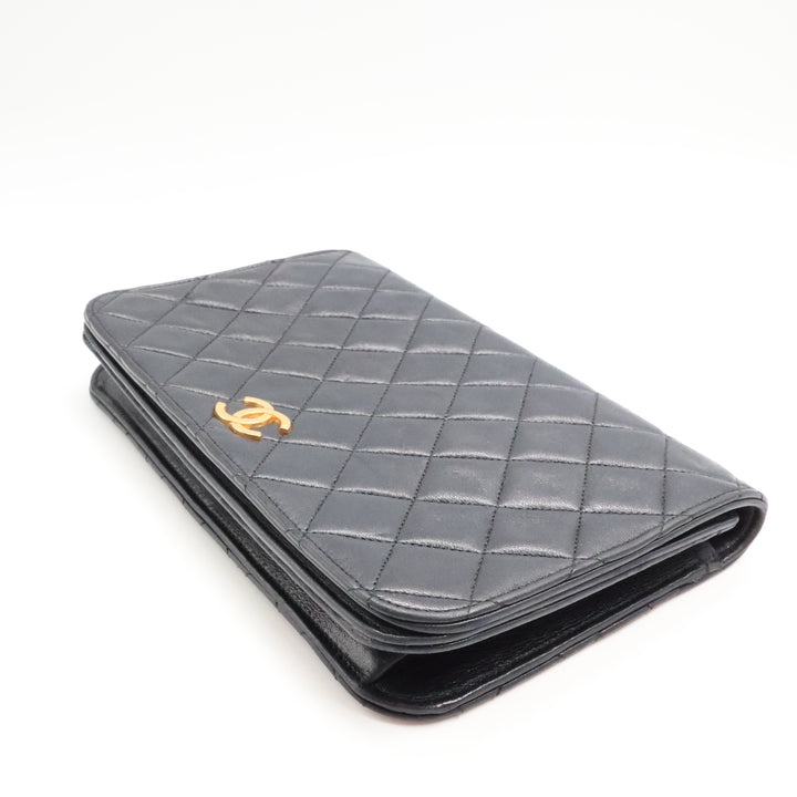 Chanel CC Black Push Lock Single Flap Quilted Lambskin Shoulder Handbag