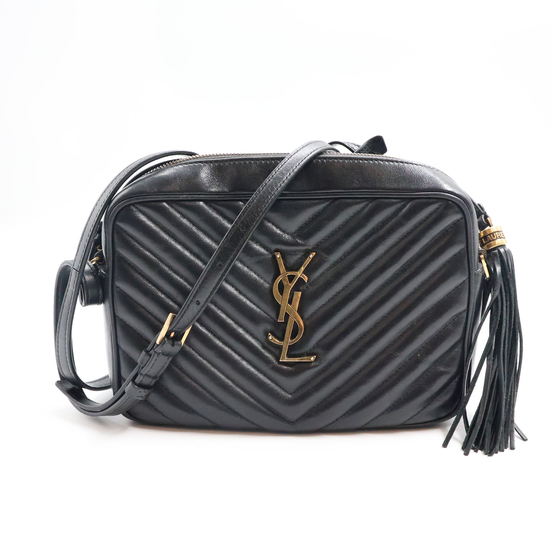 Saint Laurent Medium YSL Black Lou Black Quilted Leather Crossbody Handbag