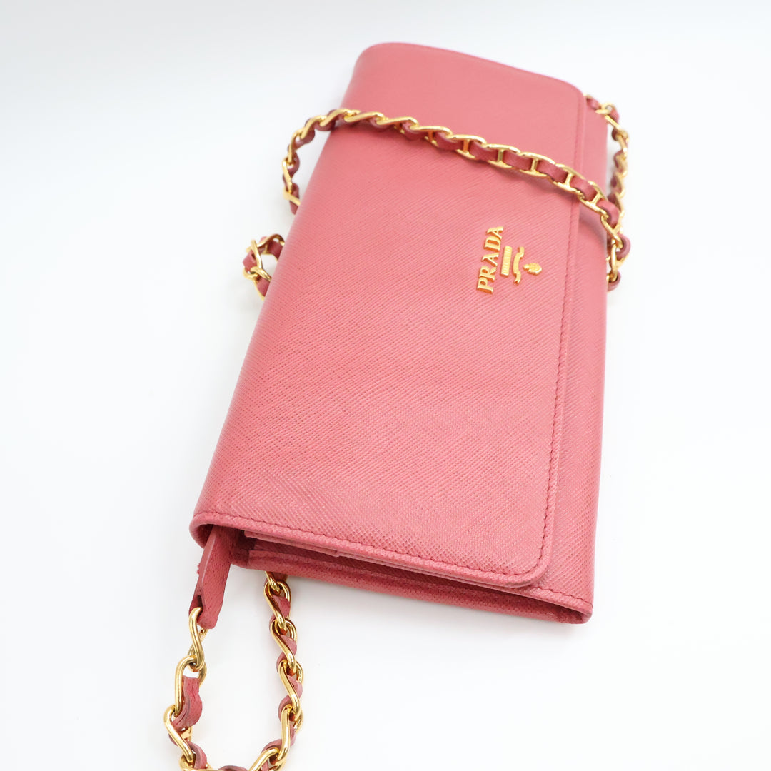 Prada Grained Pink Leather Wallet on Chain Handbag