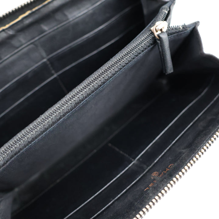 Chanel Zip Around Lambskin Black Wallet