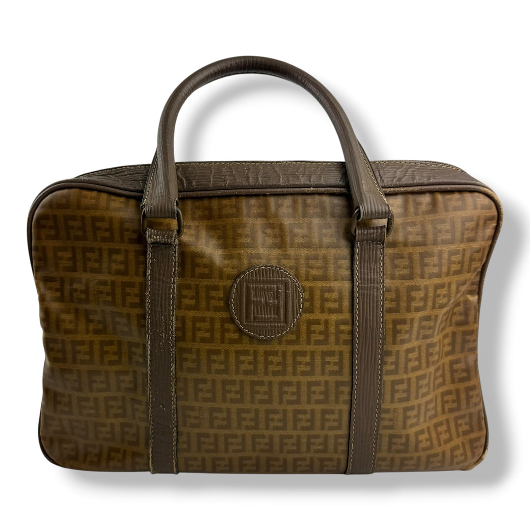 Fendi Zucca Brown Boston Tote Handbag