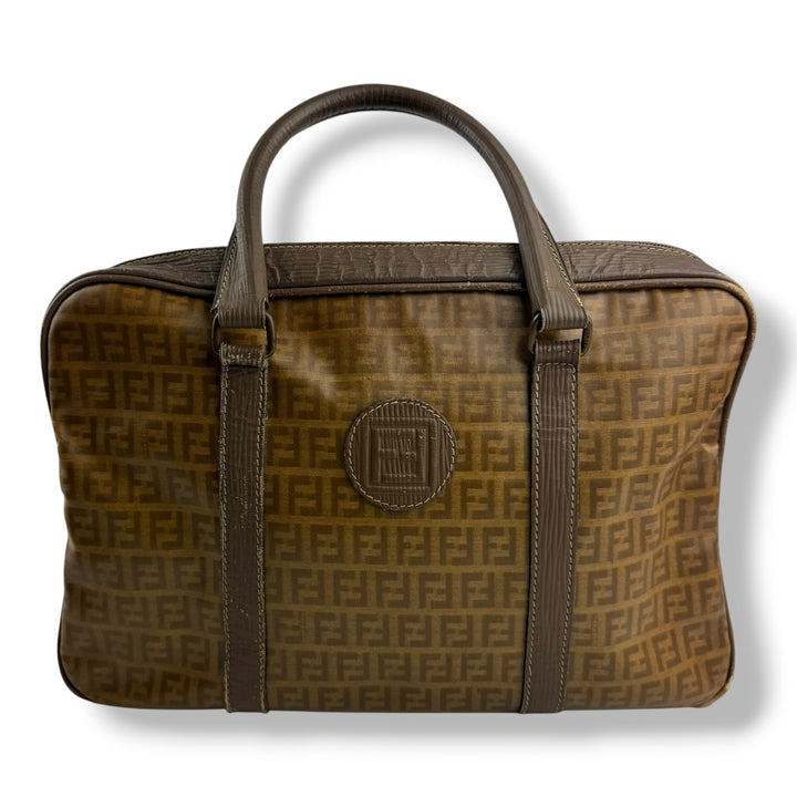 Fendi Zucca Brown Boston Tote Handbag