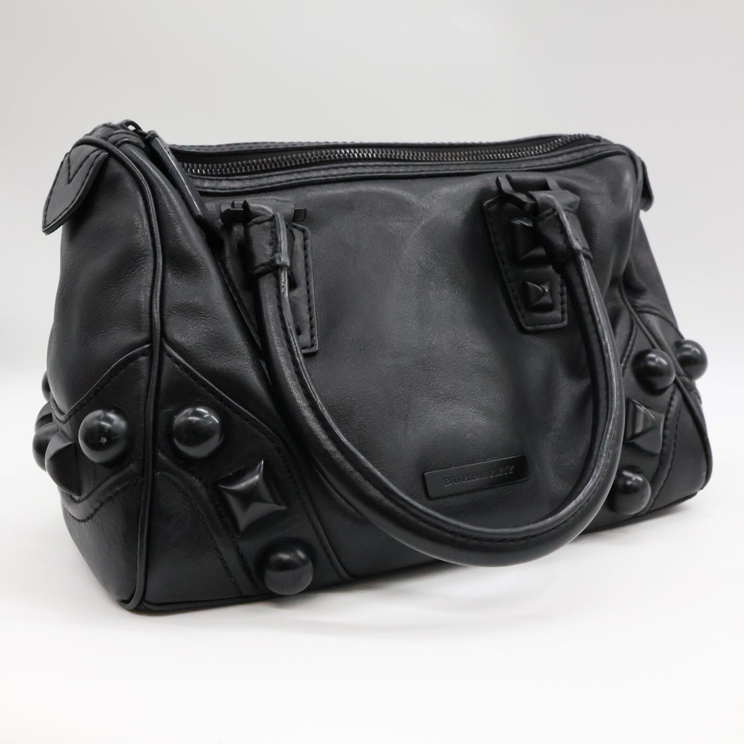 Burberry Black Leather Stud Bowling Bag