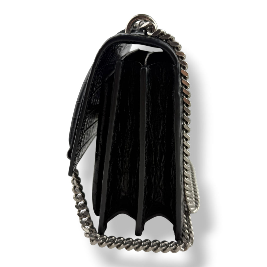 Saint Laurent Black Croc Embossed Leather Medium Sunset Chain Bag