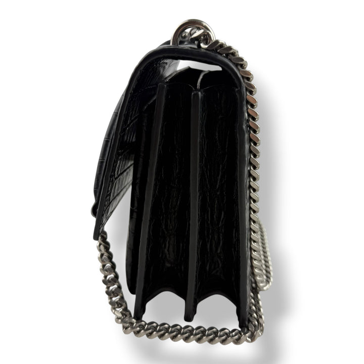 Saint Laurent Black Croc Embossed Leather Medium Sunset Chain Bag