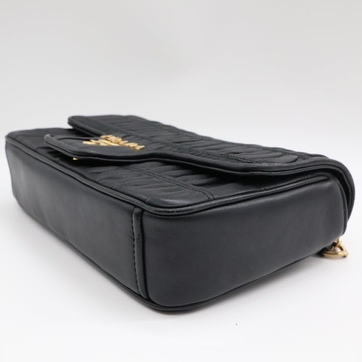 Prada Nappa Gaufre Black Leather Shoulder Handbag
