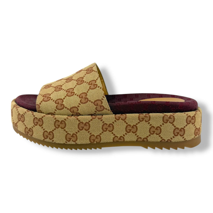 Gucci Beige/Burgundy GG Platform Sandals UK 6.5 / EU 39.5