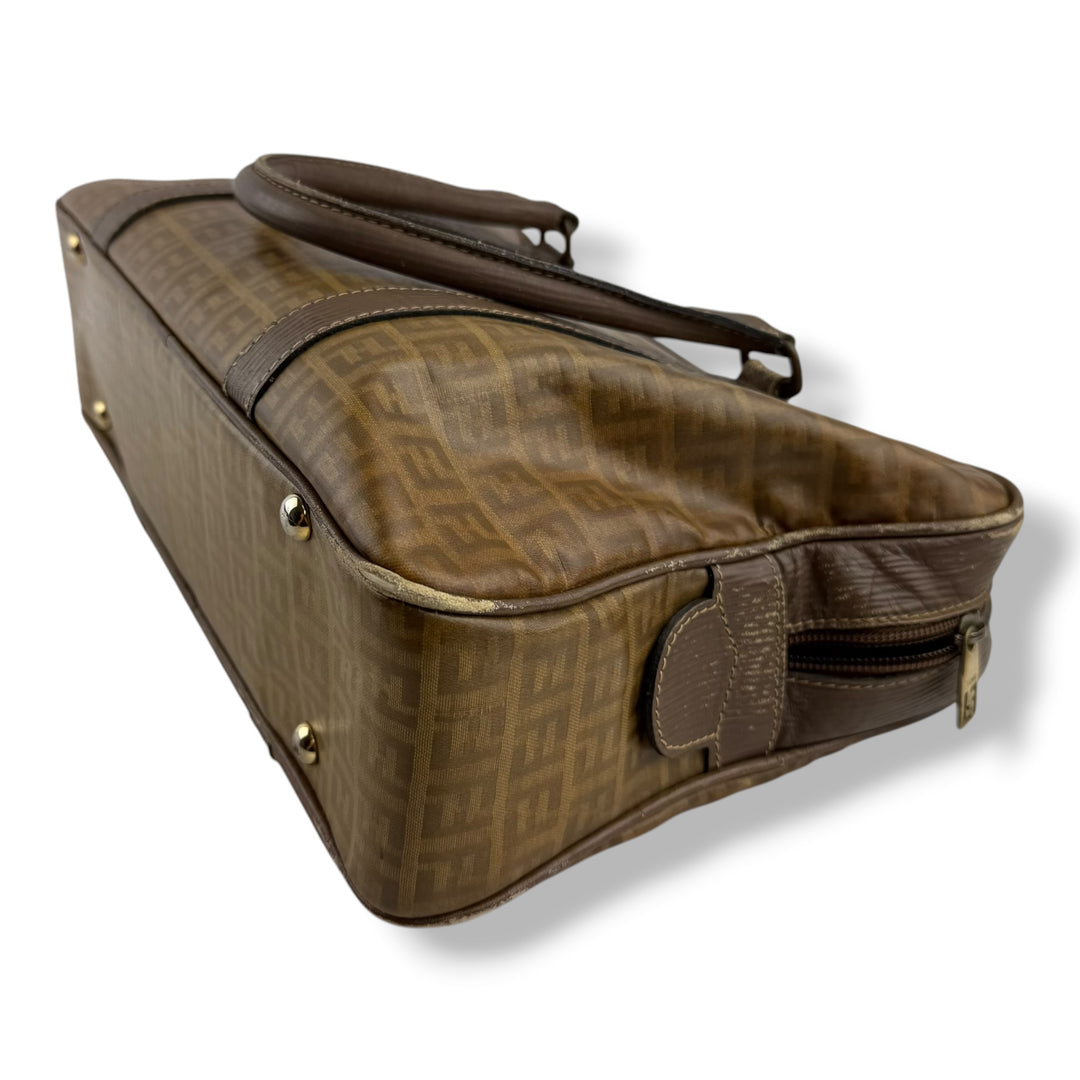 Fendi Zucca Brown Boston Tote Handbag
