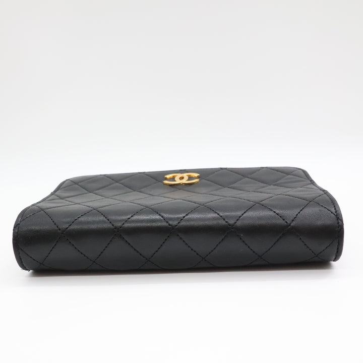 Chanel CC Mini Black Push Lock Single Flap Quilted Lambskin Shoulder Handbag