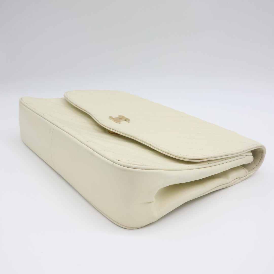 Chanel CC Cream Push Lock Single Flap Vintage Shoulder Handbag