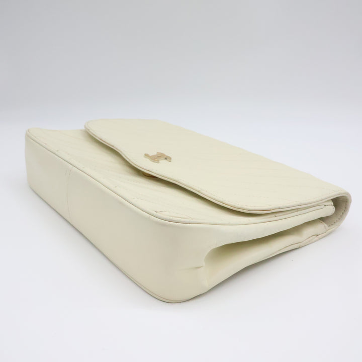 Chanel CC Cream Push Lock Single Flap Vintage Shoulder Handbag
