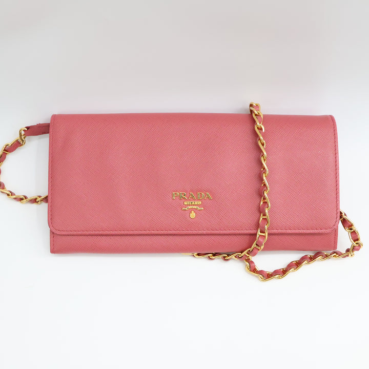 Prada Grained Pink Leather Wallet on Chain Handbag