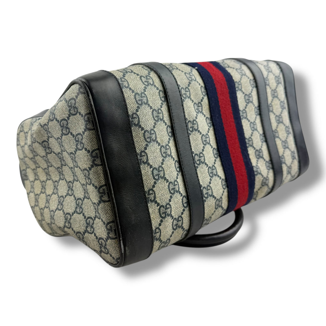 Gucci Navy /  Beige GG Monogram Boston Canvas Bag