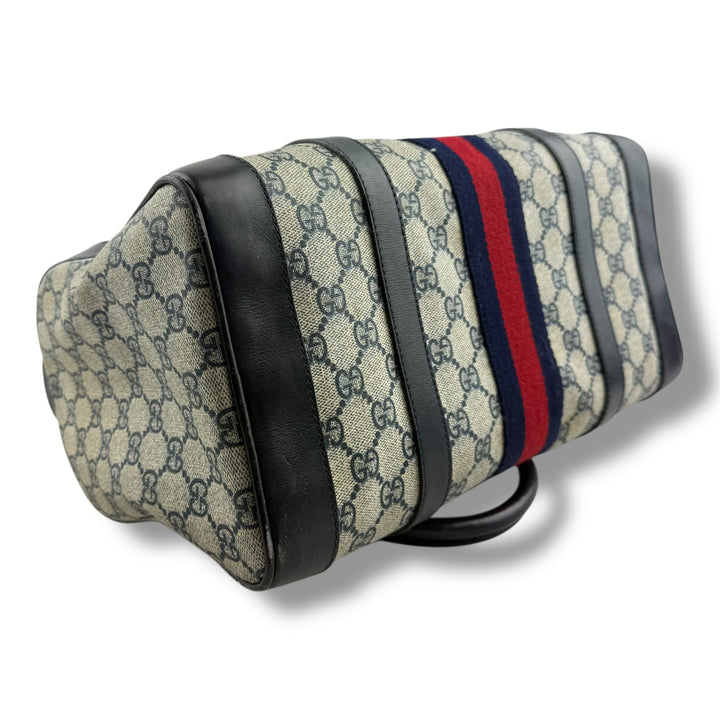 Gucci Navy /  Beige GG Monogram Boston Canvas Bag