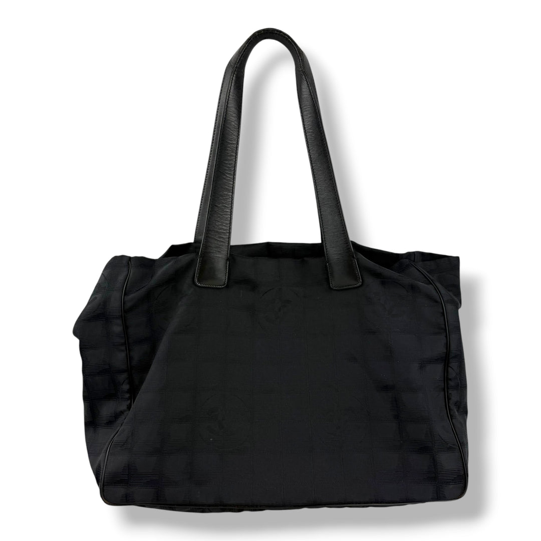 Chanel Black Travel Line Canvas Tote Handbag