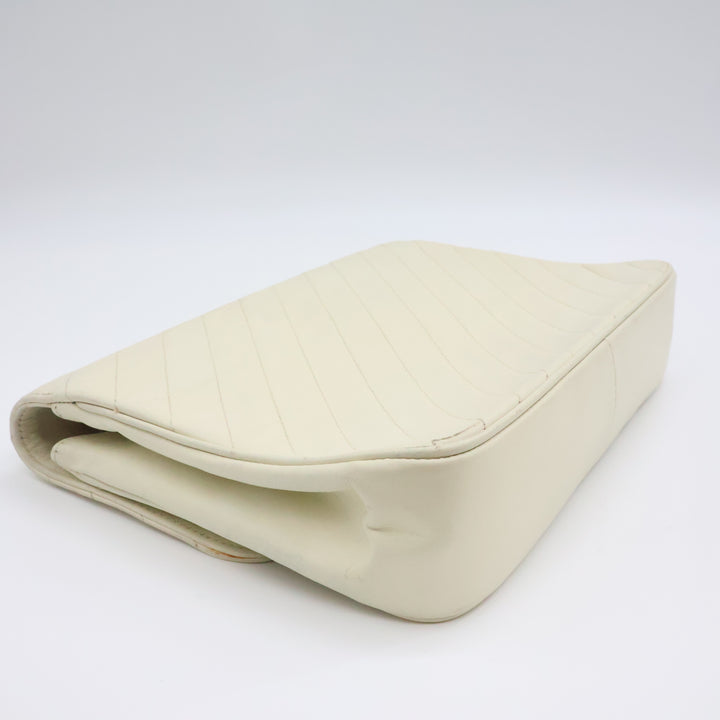 Chanel CC Cream Push Lock Single Flap Vintage Shoulder Handbag