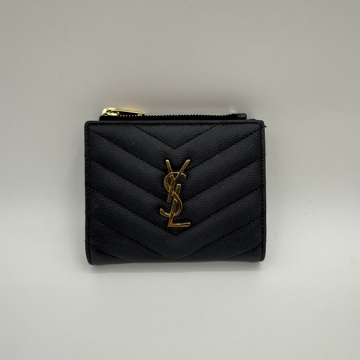 YSL Saint Laurent Black Cassandre Bifold Wallet