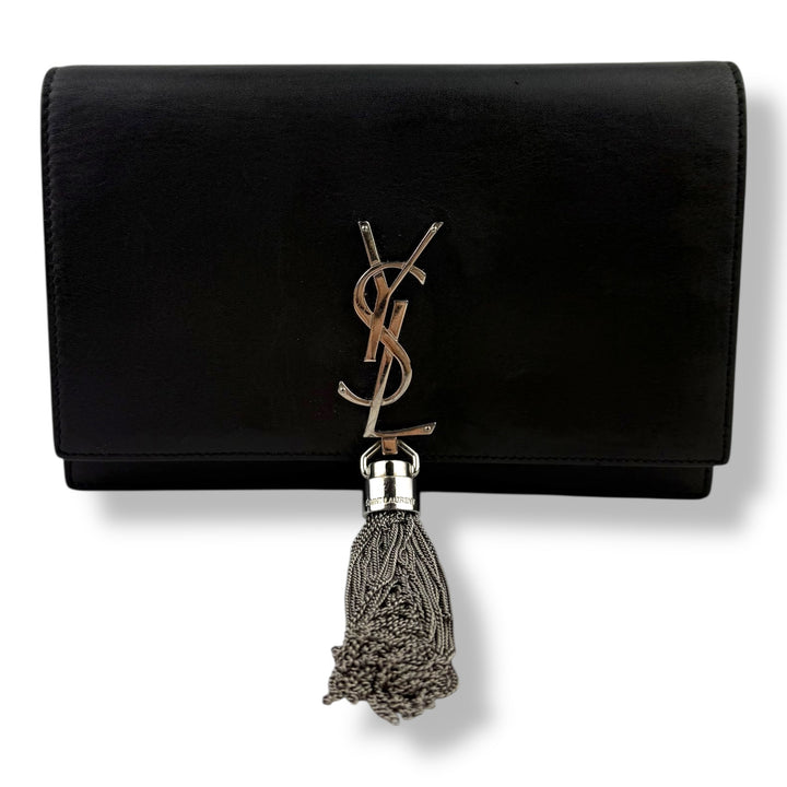 Saint Laurent YSL Black Leather Kate Tassel Wallet On Chain Handbag