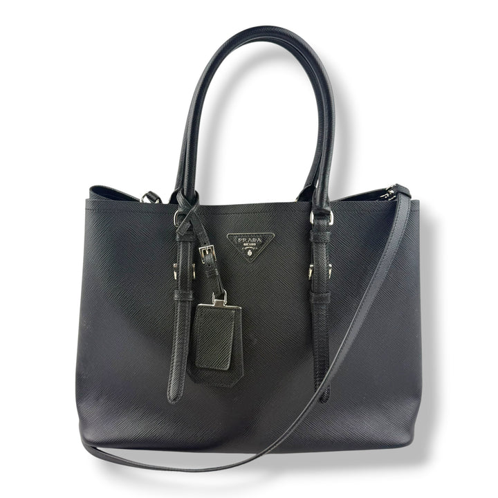 Prada Medium Double Tote Black Medium Leather Tote Handbag