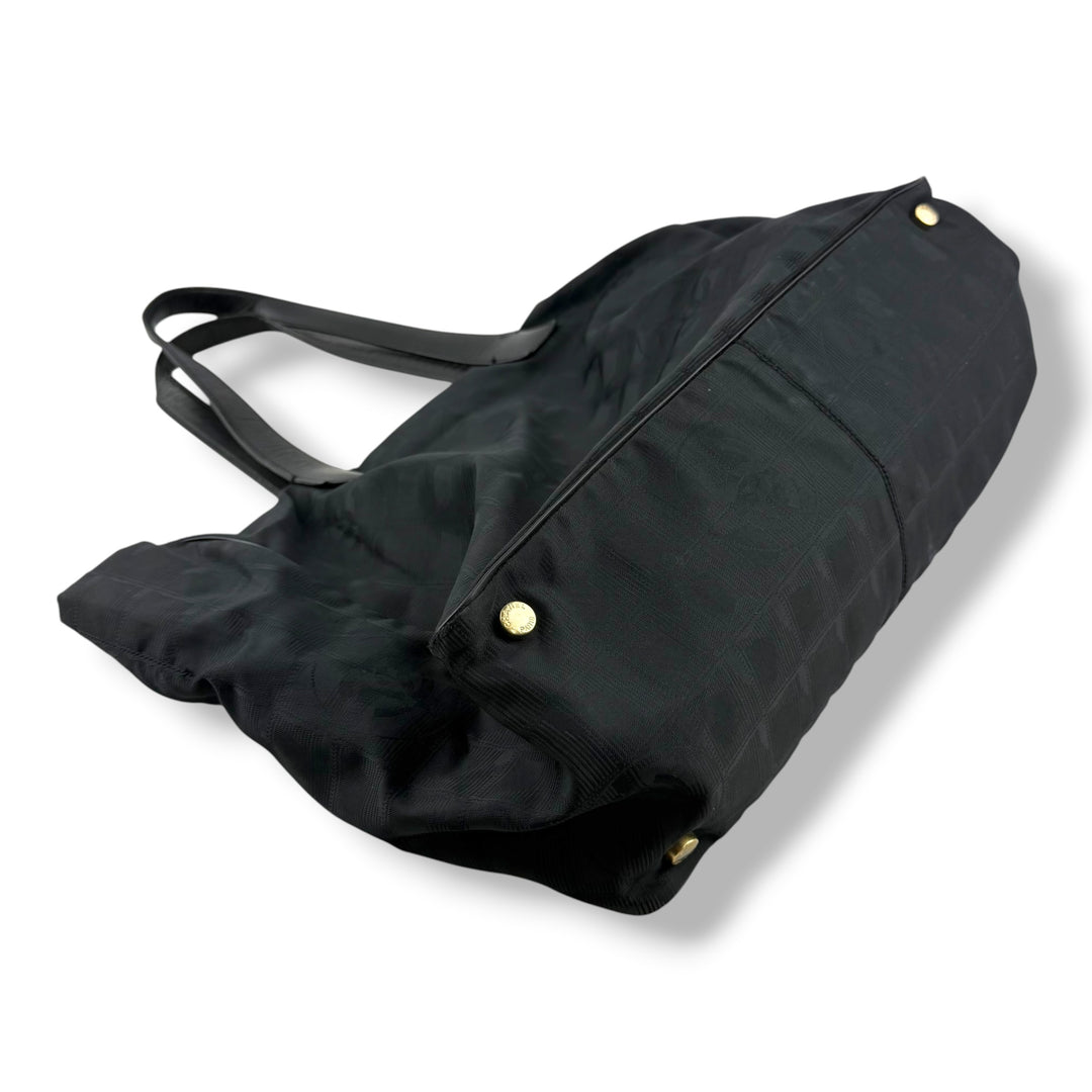 Chanel Black Travel Line Canvas Tote Handbag