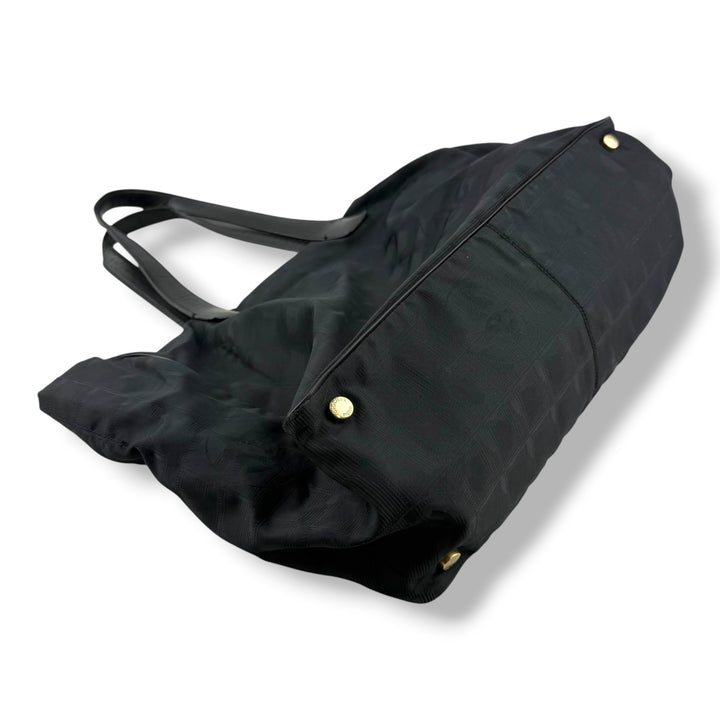 Chanel Black Travel Line Canvas Tote Handbag