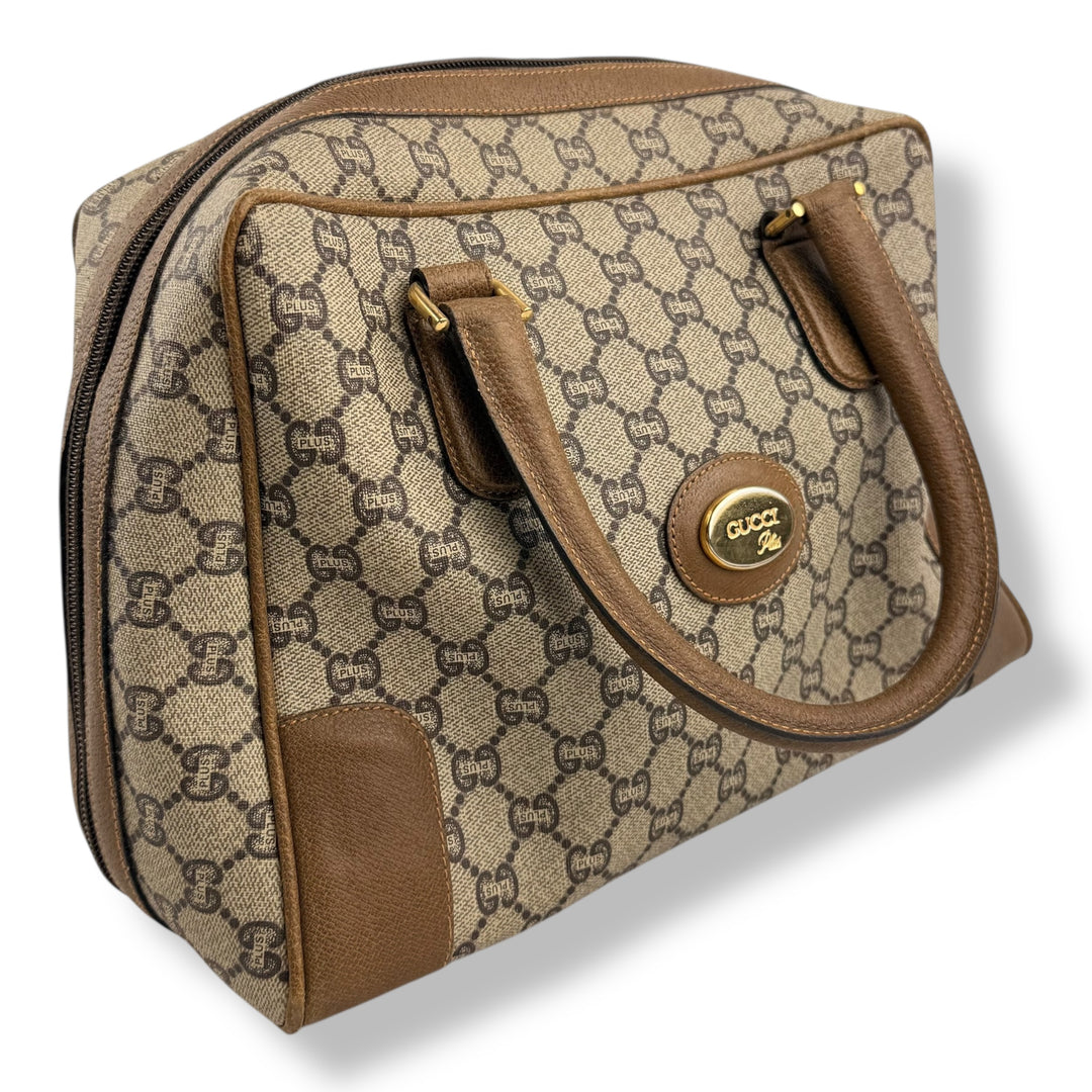 Gucci Beige GG Plus Monogram Boston Canvas Bag