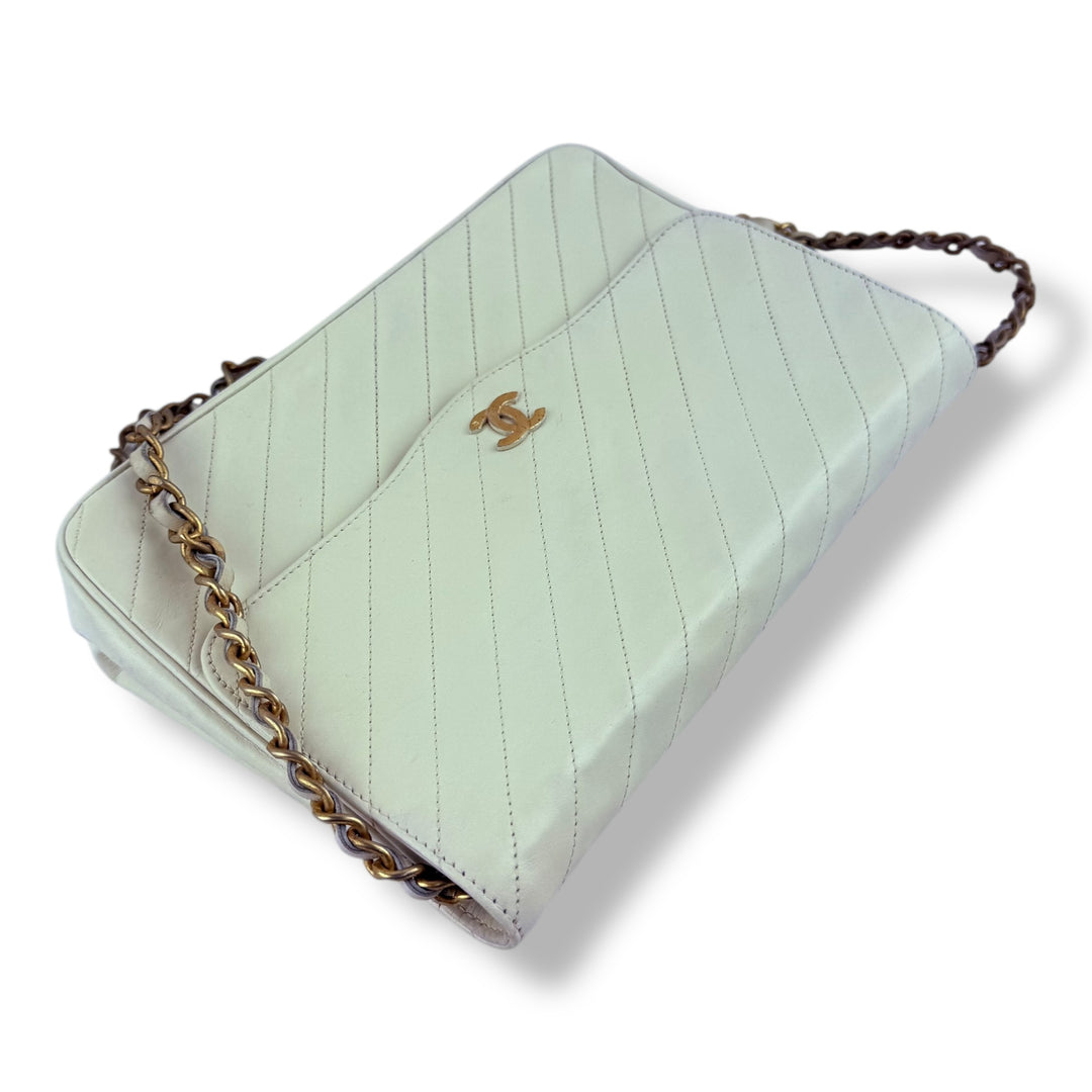 Chanel CC Cream Push Lock Single Flap Vintage Shoulder Handbag