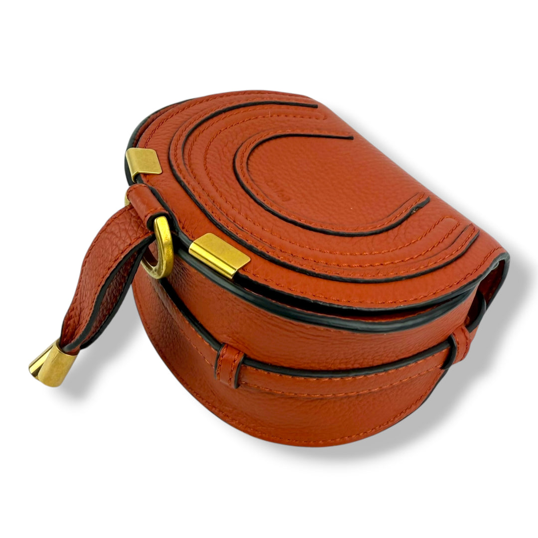 Chloe Marcie Mini Grained Leather Saddle Red Handbag