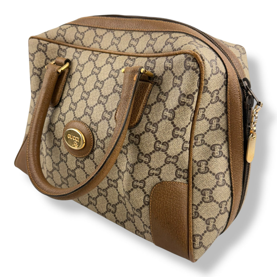 Gucci Beige GG Plus Monogram Boston Canvas Bag