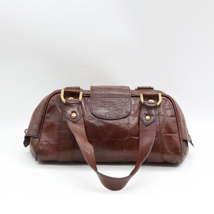 Mulberry Croc Embossed Brown East West Shoulder Bayswater Handbag