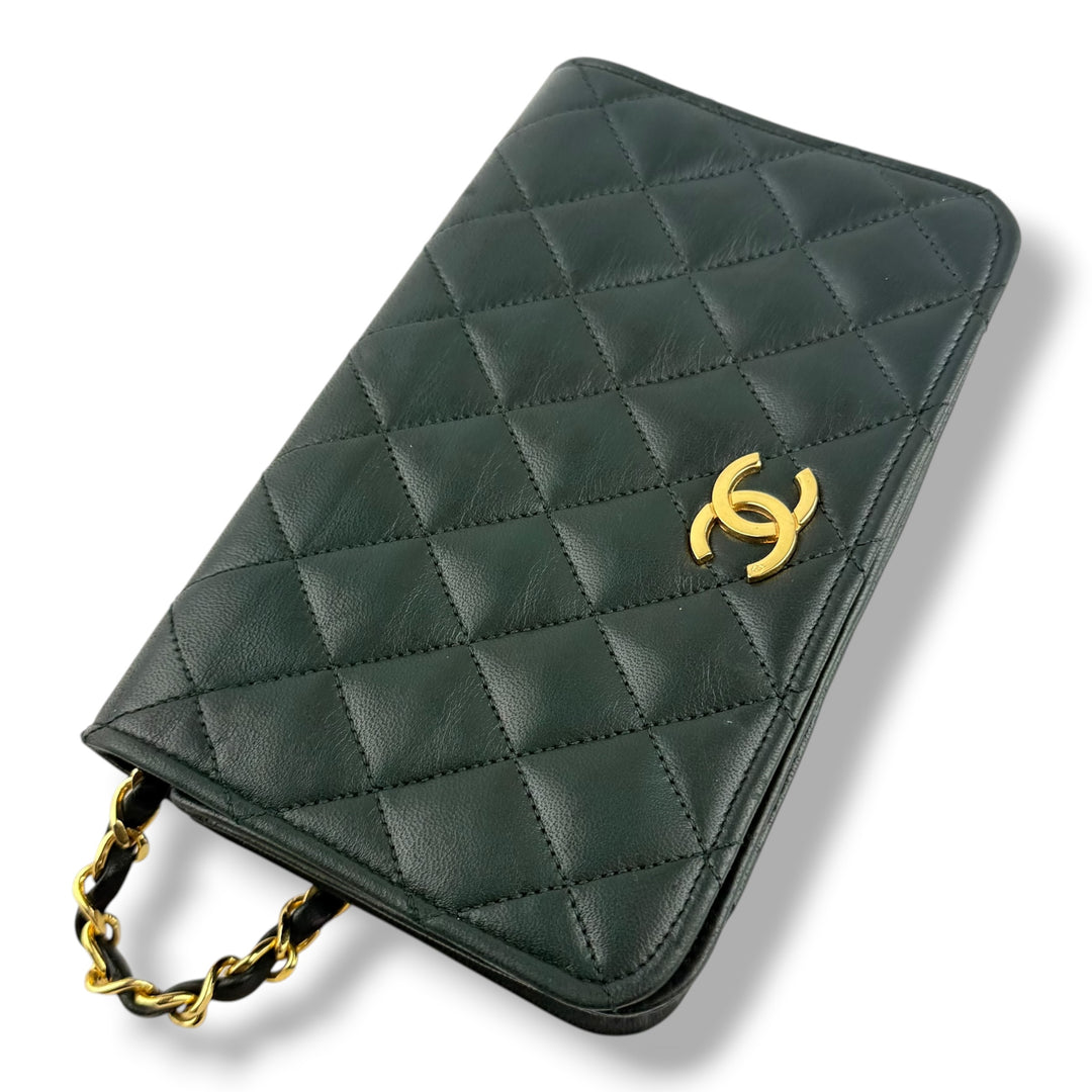 Chanel CC Deep Green Push Lock Single Flap Lambskin Shoulder Handbag