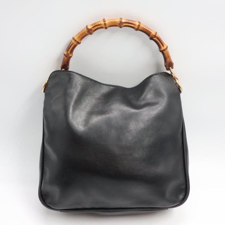 Gucci GG Leather Black Bamboo Tote Bag