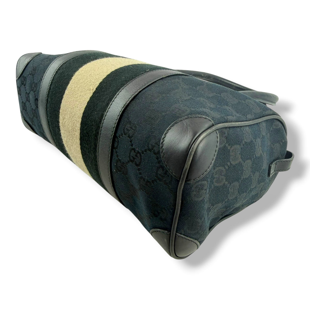 Gucci Sherry Line Navy GG Monogram Boston Canvas Bag