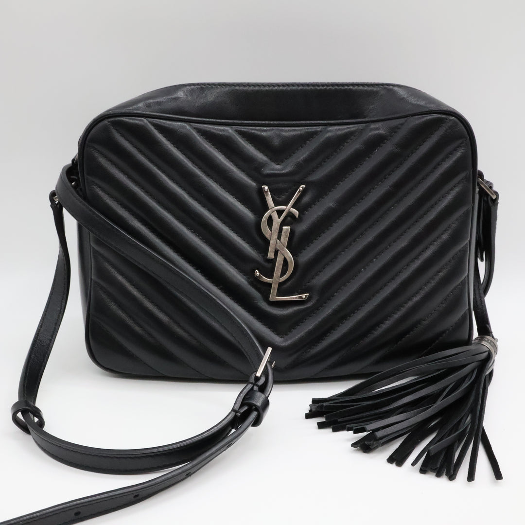 Saint Laurent Medium YSL Black Lou Black Quilted Leather Crossbody Handbag