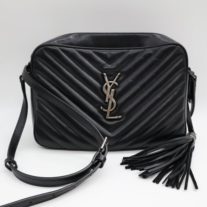 Saint Laurent Medium YSL Black Lou Black Quilted Leather Crossbody Handbag