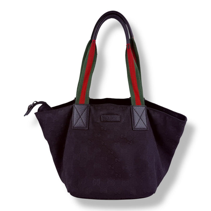 Gucci Sherry Tote Black GG Monogram Handbag