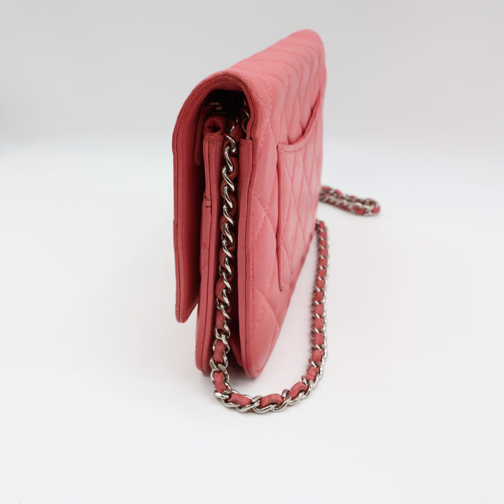 CHANEL Lambskin Quilted Wallet On Chain WOC Pink Handbag