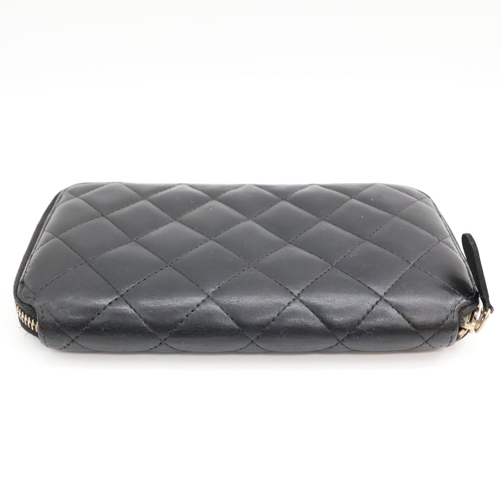 Chanel Zip Around Lambskin Black Wallet