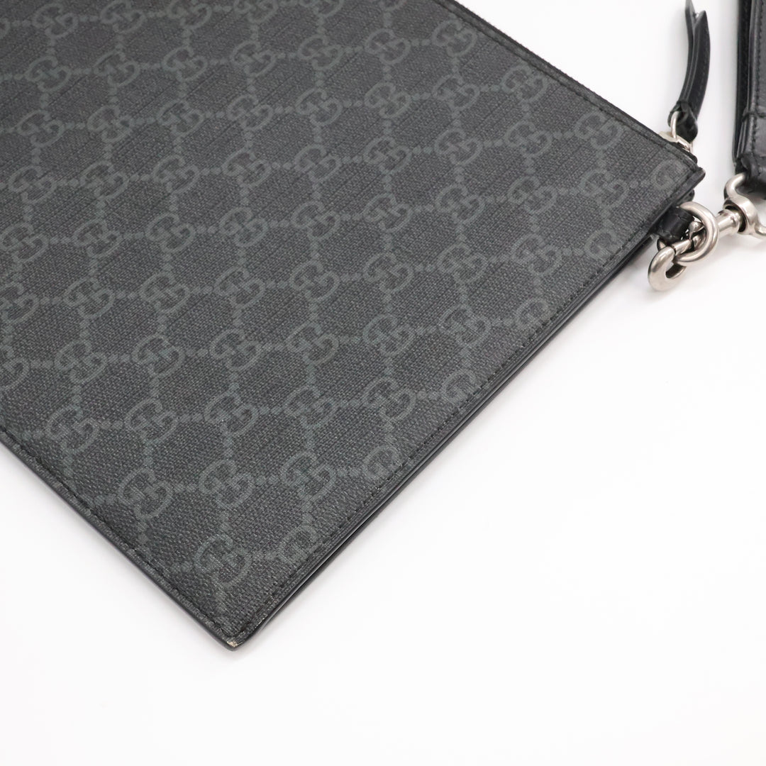 Gucci Canvas GG Supreme Black Snake Clutch Pouch Bag