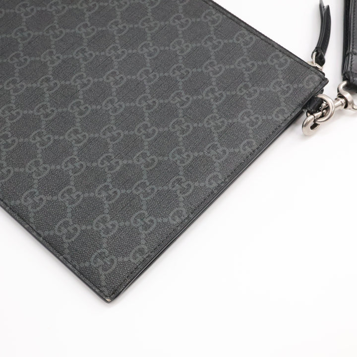 Gucci Canvas GG Supreme Black Snake Clutch Pouch Bag