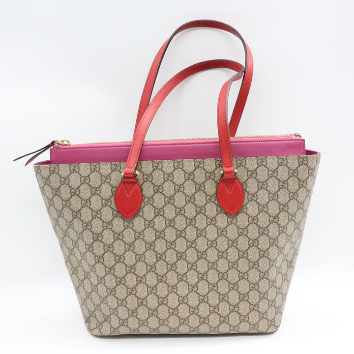 Gucci GG Supreme Monogram Zippered Bucket Tote Beige