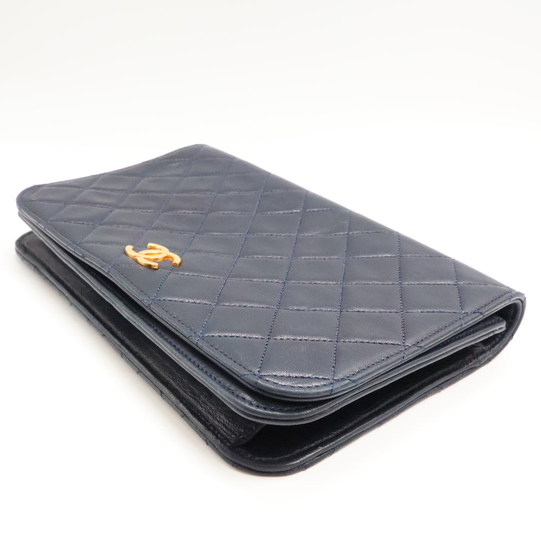 Chanel CC Navy Push Lock Single Flap Quilted Lambskin Shoulder Handbag